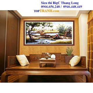 tranh thêu chữ thập phong cảnh làng quê Việt Nam cây đa đầu làng DLH222260 chưa thêu