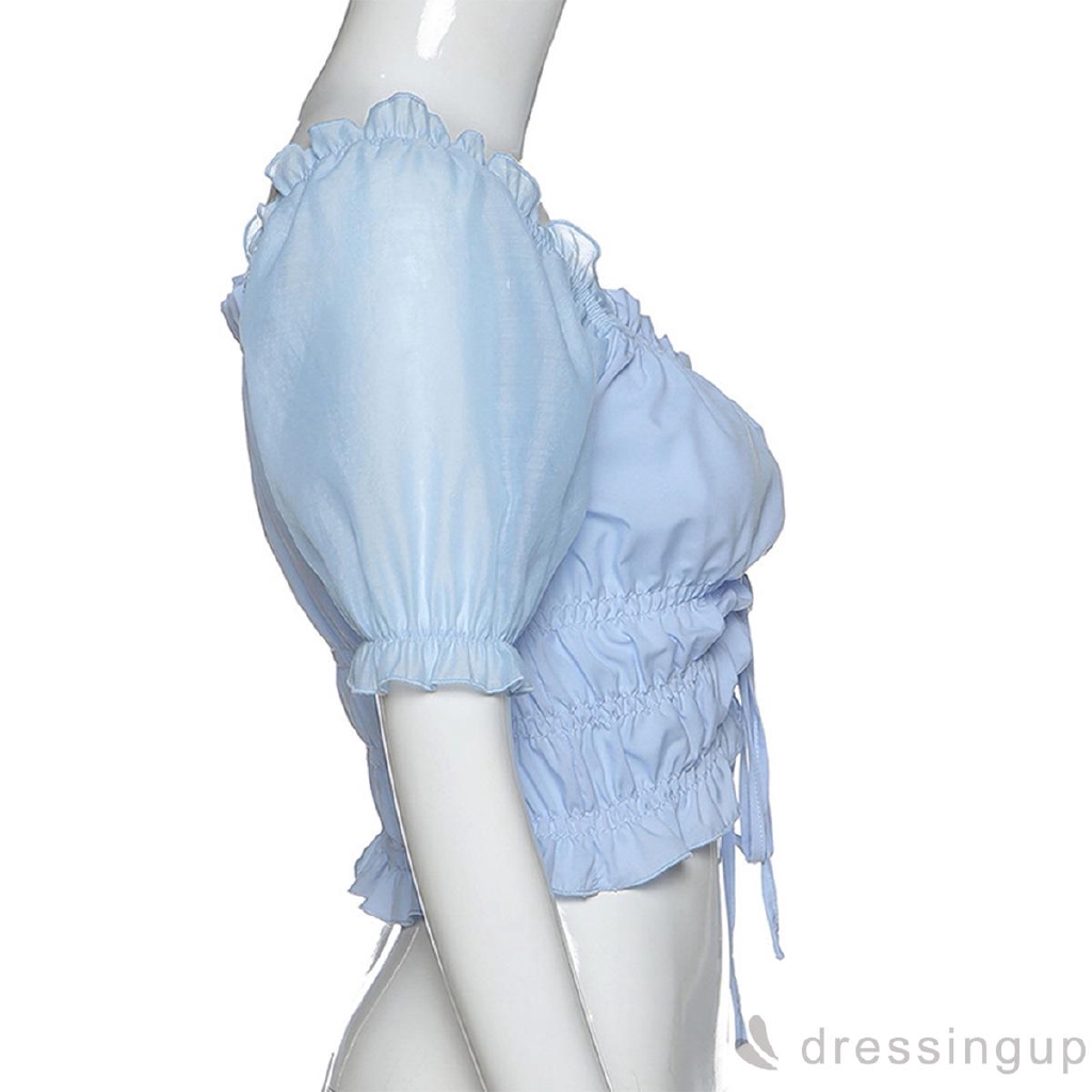 Áo Kiểu Tay Ngắn Cổ Thuyền Phối Dây Thắt Xinh Xắn Cho Nữ | BigBuy360 - bigbuy360.vn