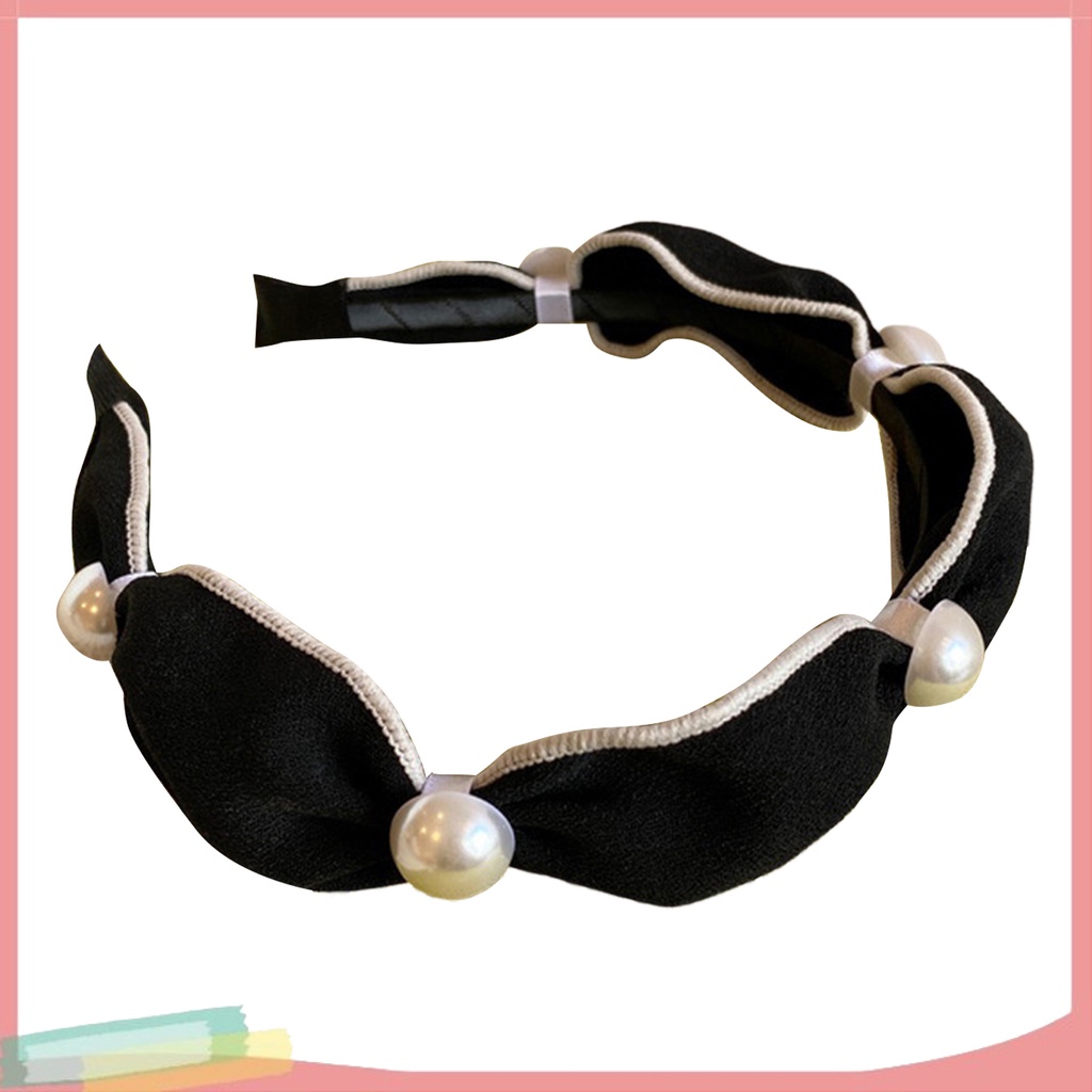 Băng Đô Cài Tóc Bản Rộng Bằng Vải Viền Rộng Đính Ngọc Trai Giả Chống Rơi Phong Cách Hàn Quốc Cho Nữ