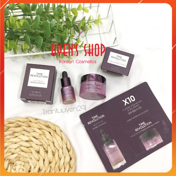 (Mini size) Tinh chất/ Kem dưỡng da ban đêm Missha Time Revolution Night Repair Probio Ampoule/Cream