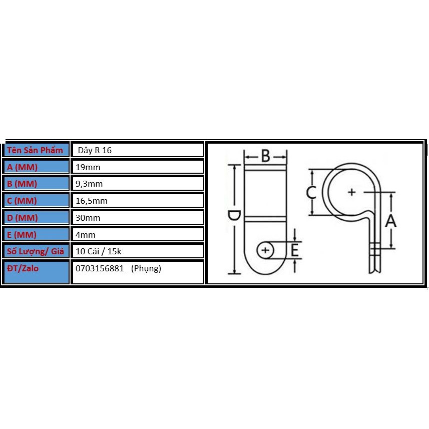 Dây Kẹp R，Dây Thít Dài 16mm - 10 cái - 15k