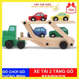 Đồ chơi Xe Ô Tô Tải 2 Tầng Chở Kèm 4 Xe Con bằng gỗ, Đồ Chơi Thông Minh An Toàn Cho Trẻ Từ 2-10 Tuổi TRITUEVIET