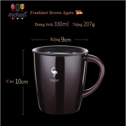 Cốc giữ nhiệt cafe inox 304 có tay cầm có nắp 330 ml coffee mug phong cách châu âu