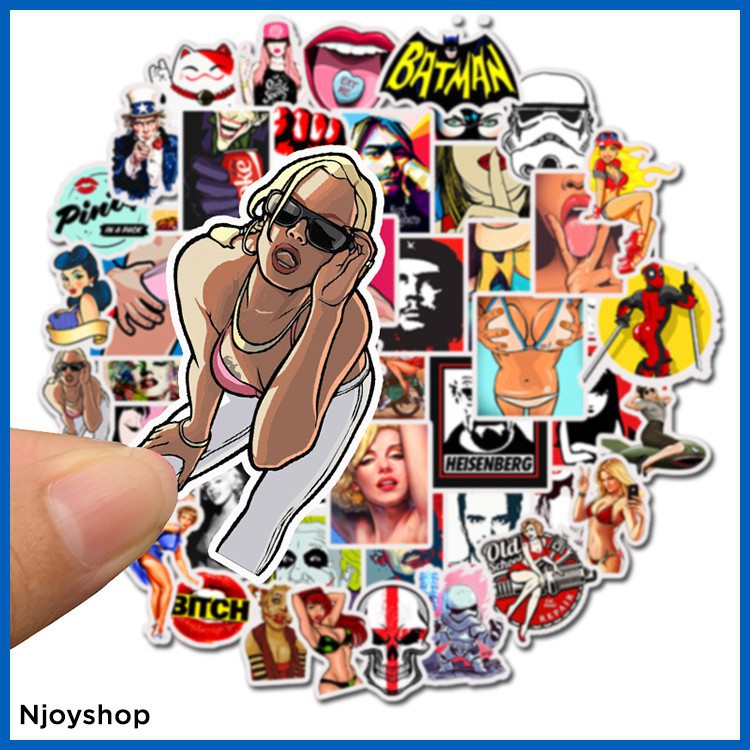 BỘ 50 MIẾNG STICKER PVC GRAFFITI SEXY GỢI CẢM  DÁN TƯỜNG DÁN LAPTOP MACBOOK DÁN ĐIỆN THOẠI