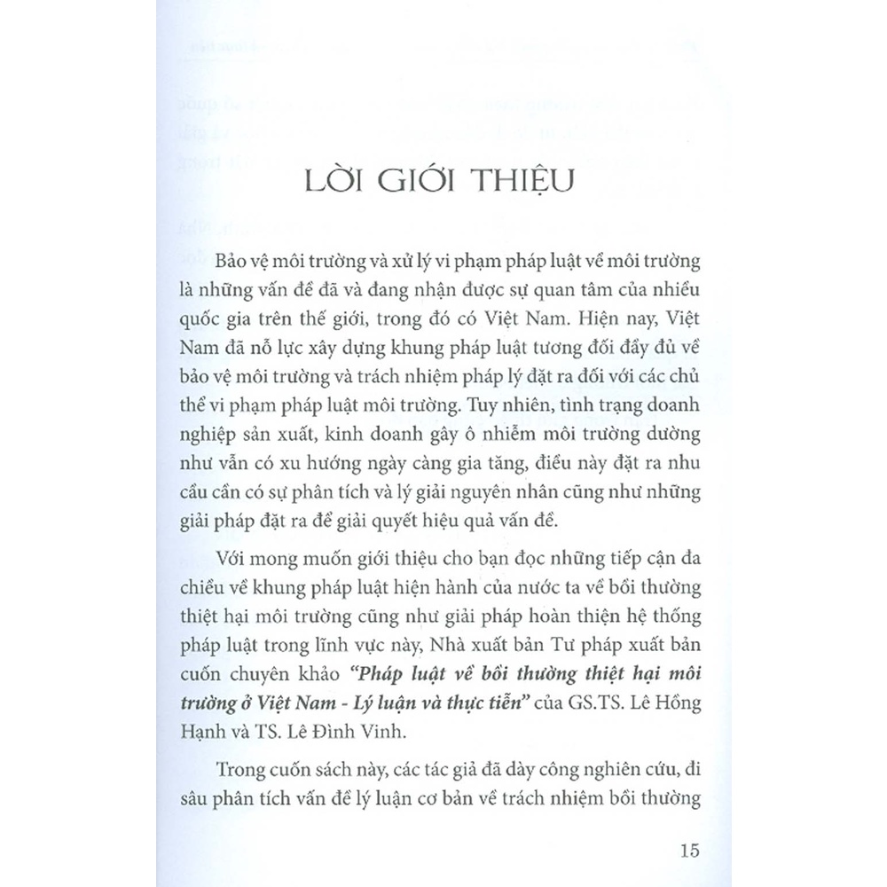 Sách - Pháp Luật Về Bồi Thường Thiệt Hại Môi Trường Ở Việt Nam - Lý Luận Và Thực Tiễn