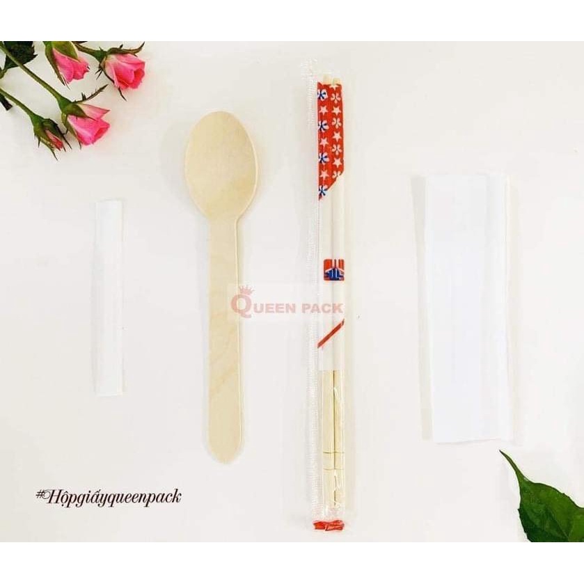 100 SET thìa đũa giấy tăm dùng 1 lần cao cấp - Dùng cho tiệc, nhà hàng quán ăn.