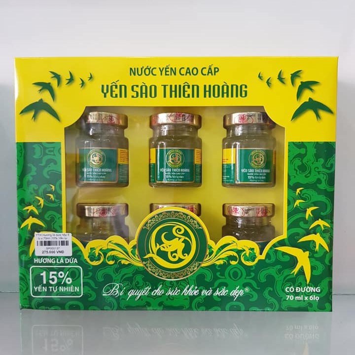 Yến sào Thiên Hoàng 15% yến tổ hương lá dứa (6 lọ x 70ml)