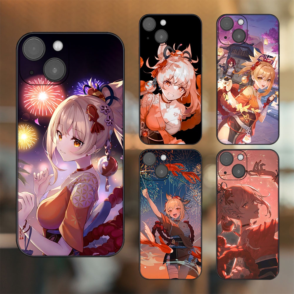 Ốp lưng iPhone 14 dẻo đen cạnh vuông in hình Yoimiya Genshin Impact