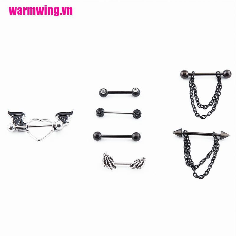 Set 2 Khuyên Nhũ Hoa Bằng Thép Không Gỉ Hình Trái Tim