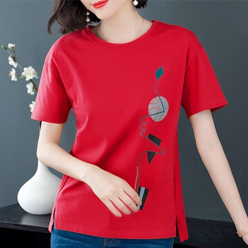 Áo thun plus size tay ngắn dáng rộng in hình thời trang nữ
