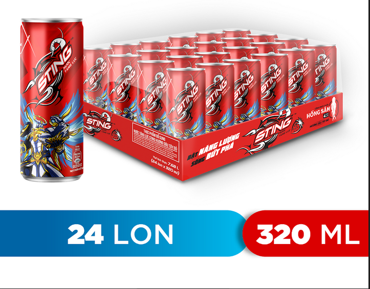 Thùng 24 Lon Nước Tăng Lực Sting Dâu (320ml/lon)