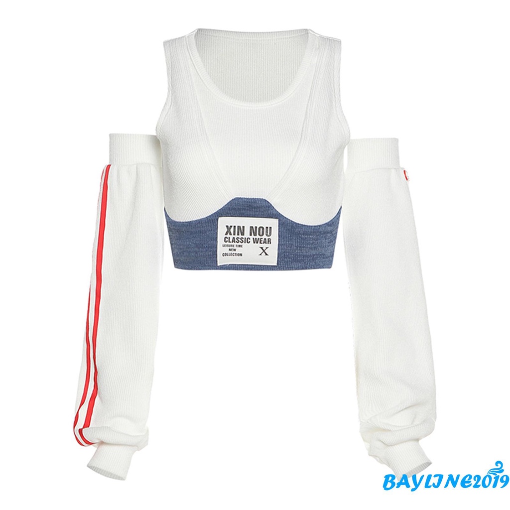 Áo croptop dáng ôm kèm cặp ống tay áo thiết kế cá tính cho nữ