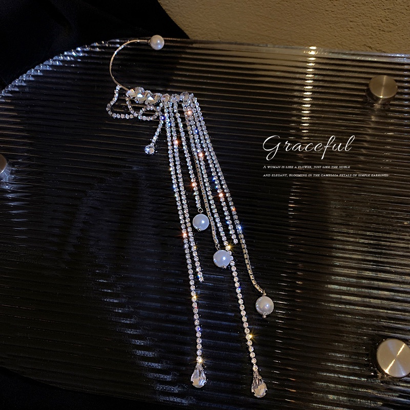 Bông Tai Dạng Kẹp Đính Pha Lê &amp; Ngọc Trai Kiểu Hình Học Phong Cách Cổ Điển Thời Trang Cho Nữ