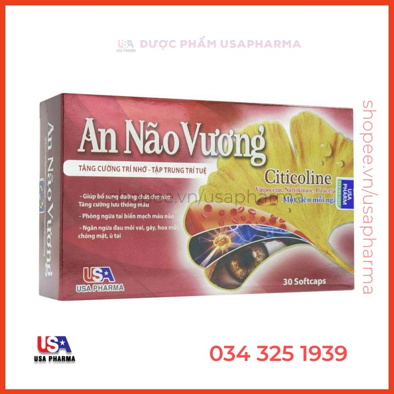 Viên bổ não AN NÃO VƯƠNG giúp tăng cường trí nhớ, tăng tuần hoàn máu não, ngừa tai biến - Hộp 30 viên | MediUSA