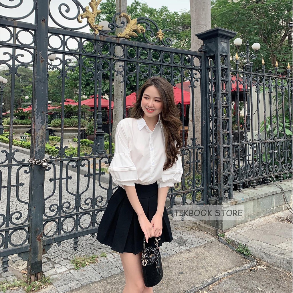 -Áo sơ mi basic tay lỡ bồng- Tikbook Store