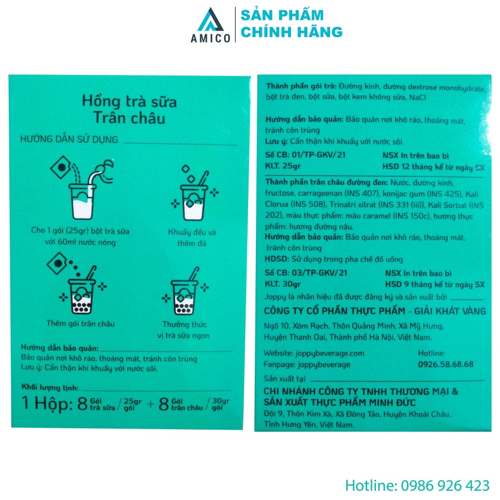 Set 8 Gói Trà Sữa Nướng Trân Châu Joppy Thơm Vị Nướng Đặc Trưng, Hộp Trà Sữa Trân Châu Tự Pha Tại Nhà - Amico | BigBuy360 - bigbuy360.vn