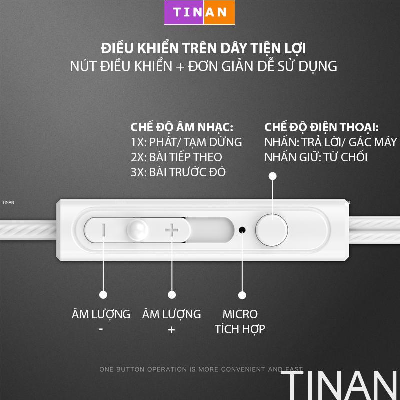Tai Nghe Có Dây TINAN SE386 3.5mm 1.2m, Tích Hợp Micro Đàm Thoại Chất Lượng Cao