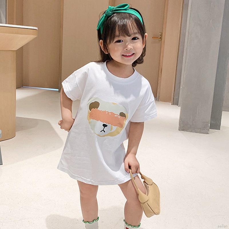 Đầm Công Chúa Se7En Tay Ngắn In Hoạt Hình Kiểu Hàn Quốc Thời Trang Mùa Hè Cho Bé Gái