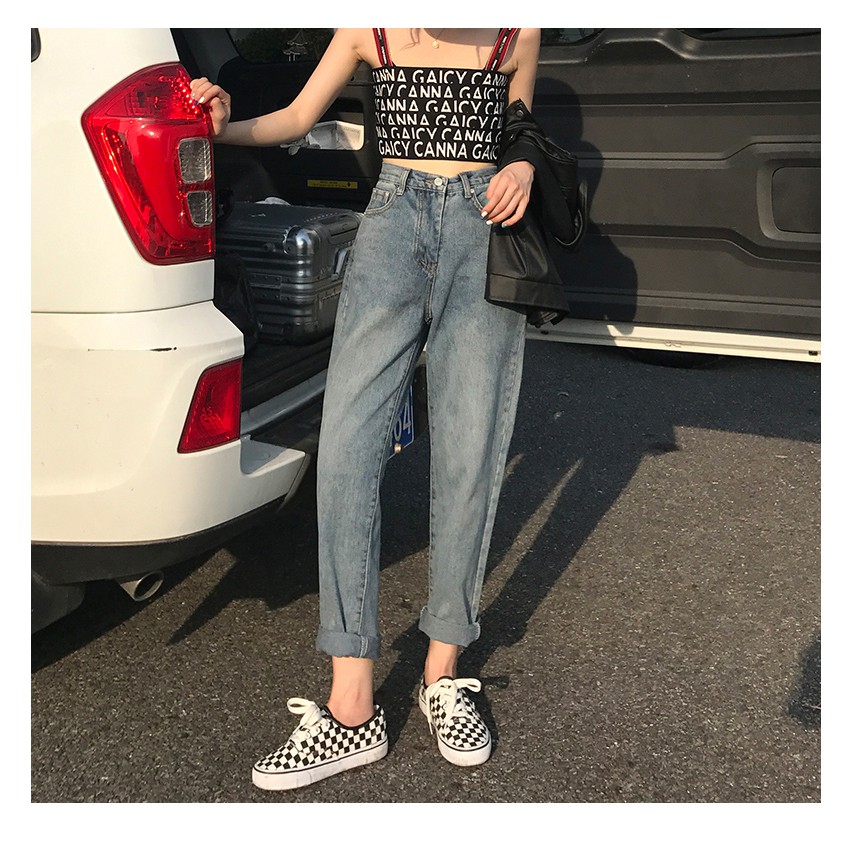 Quần baggy jean trơn cạp cao màu xanh trơn chất dày dặn phong cách ulzzang cao cấp