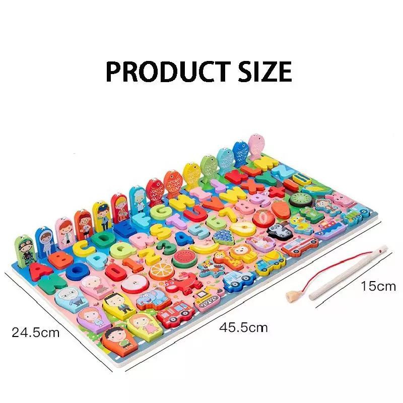 Bộ đồ chơi bảng gỗ 7in1 câu cá kèm số tư duy, chữ cái, trái cây, động vật cho bé
