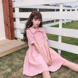 ĐẦM BABYDOLL HỒNG CỔ BÈO.