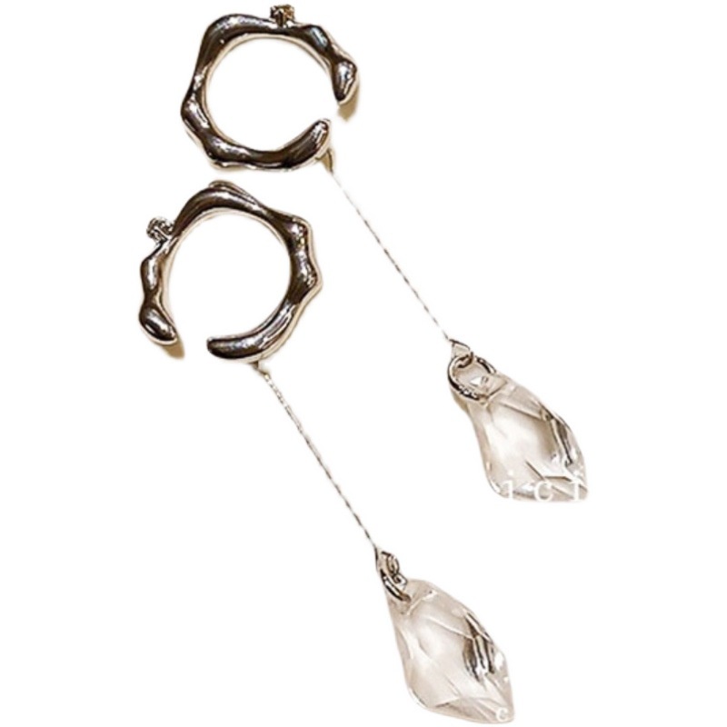 Khuyên Tai Dạng Móc Không Xỏ Khuyên Bằng Kim Loại Trong Suốt Phong Cách Ins Kiểu Pháp