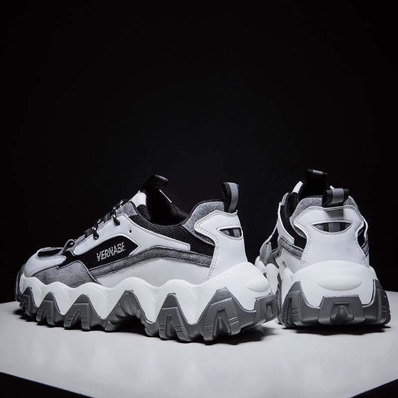 Giày thể thao nam sneaker M618 đen trắng, chất vải thoáng khí, tăng chiều cao, đế lượn sóng BAMY shoes