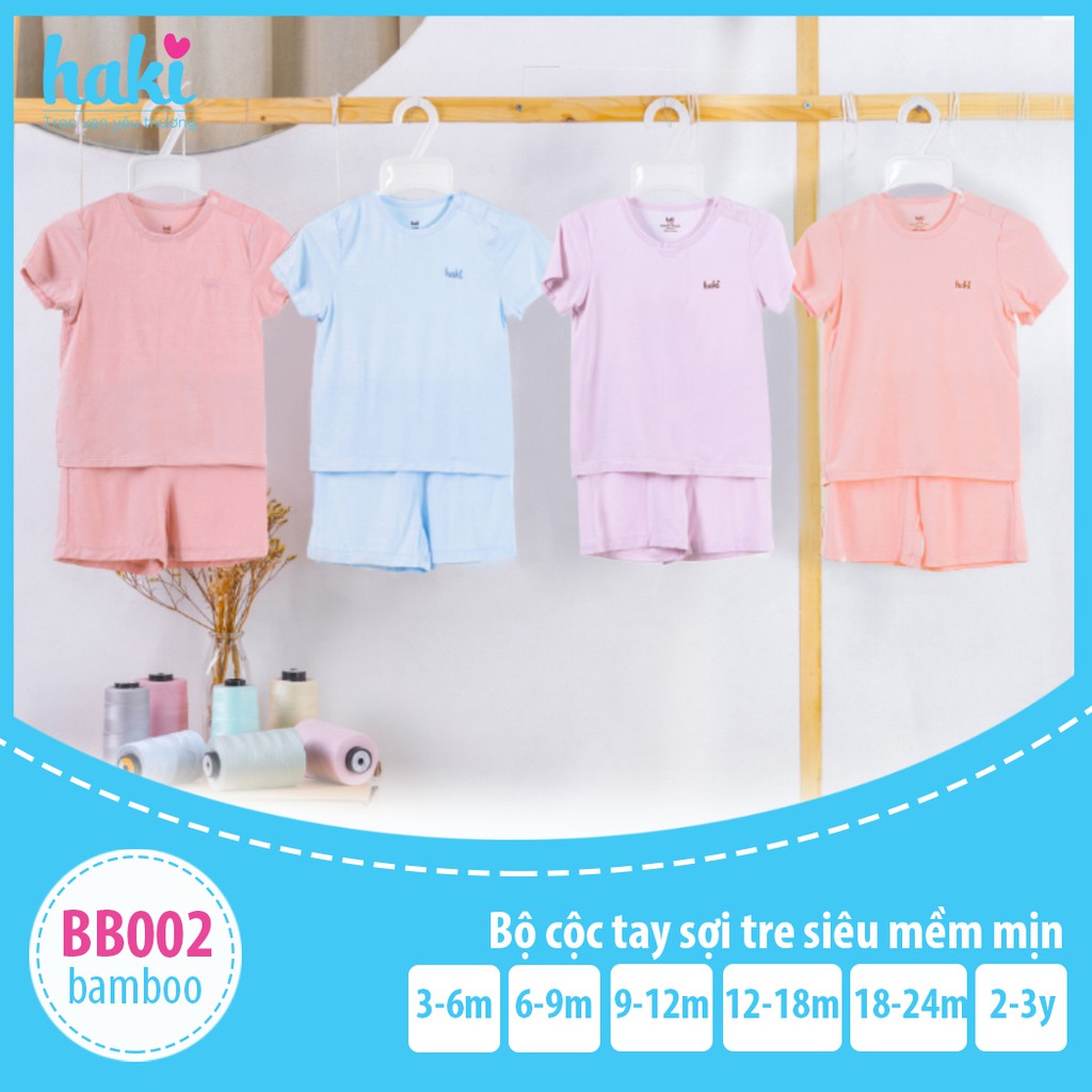 Bộ quần áo cộc tay cài vai sợi tre siêu mềm mịn cho bé HAKI BB002