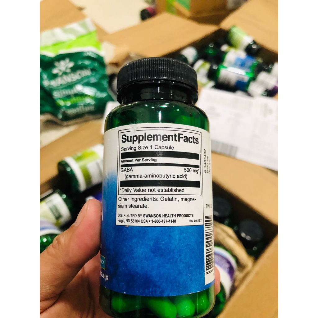 Viên uống tác dụng mạnh giúp ngủ ngon thư giản Swanson GABA 500mg 100 Viên Của Mỹ