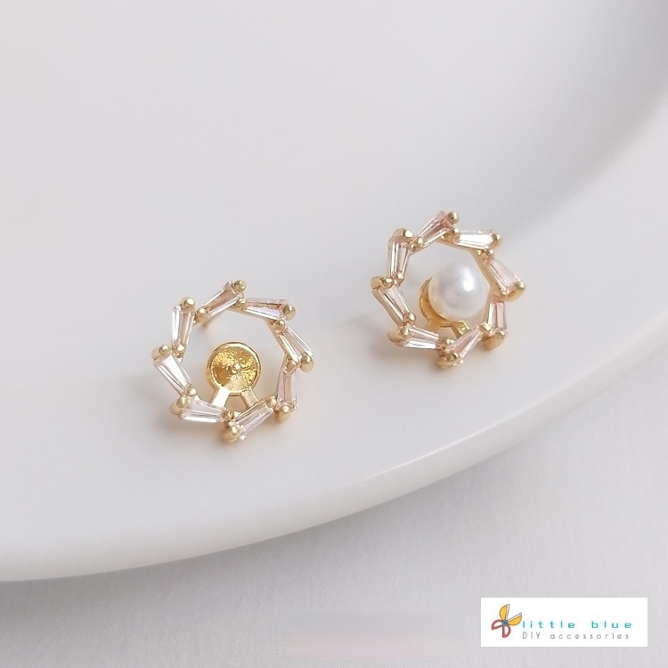 Giá Đỡ Bông Tai Mạ Vàng 14k Đính Đá Zircon / Ngọc Trai Nửa Lỗ Bằng Bạc 925 Làm Thủ Công diy