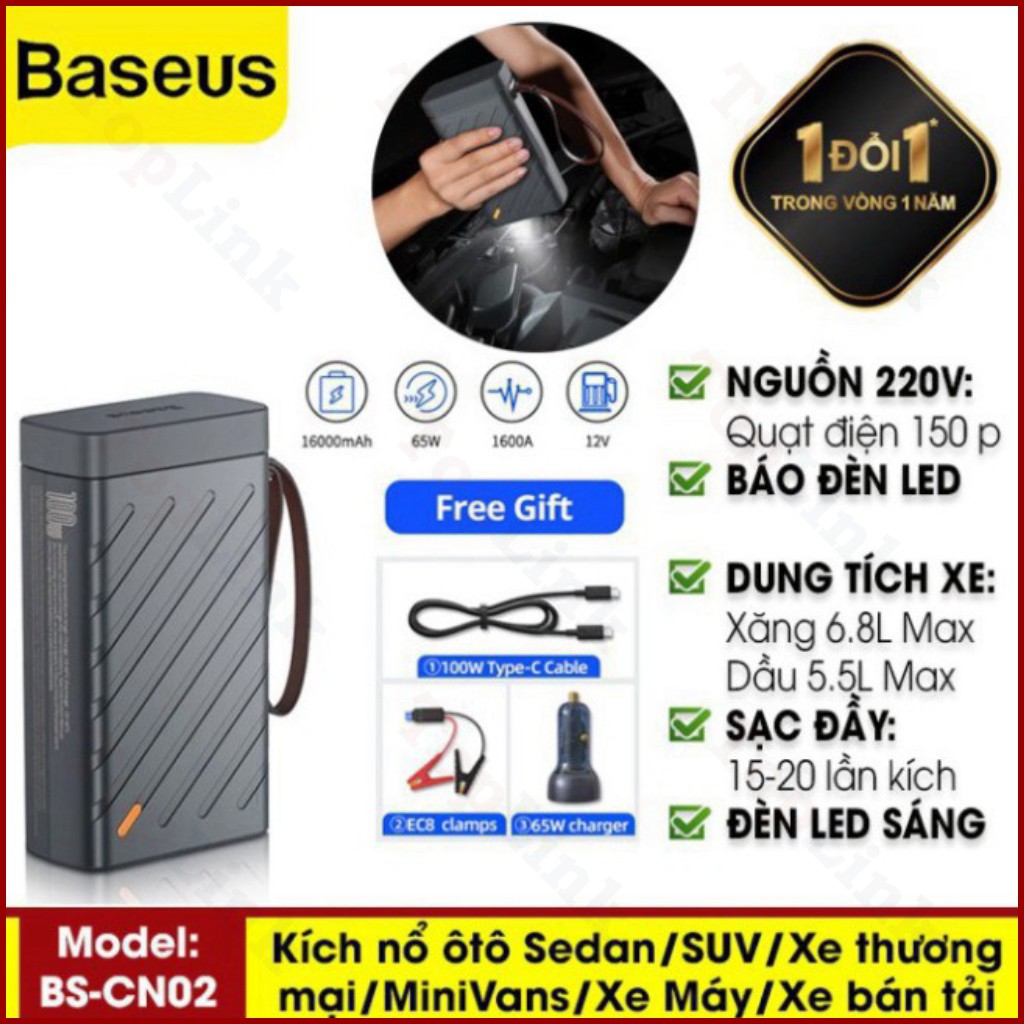 [CHÍNH HÃNG] Bộ Kích Nổ Oto - Bộ Kích Nổ Xe Hơi - Cứu Hộ Ô Tô - BASEUS ( BS-CN02 ) Reboost Jump Starter With Portable En