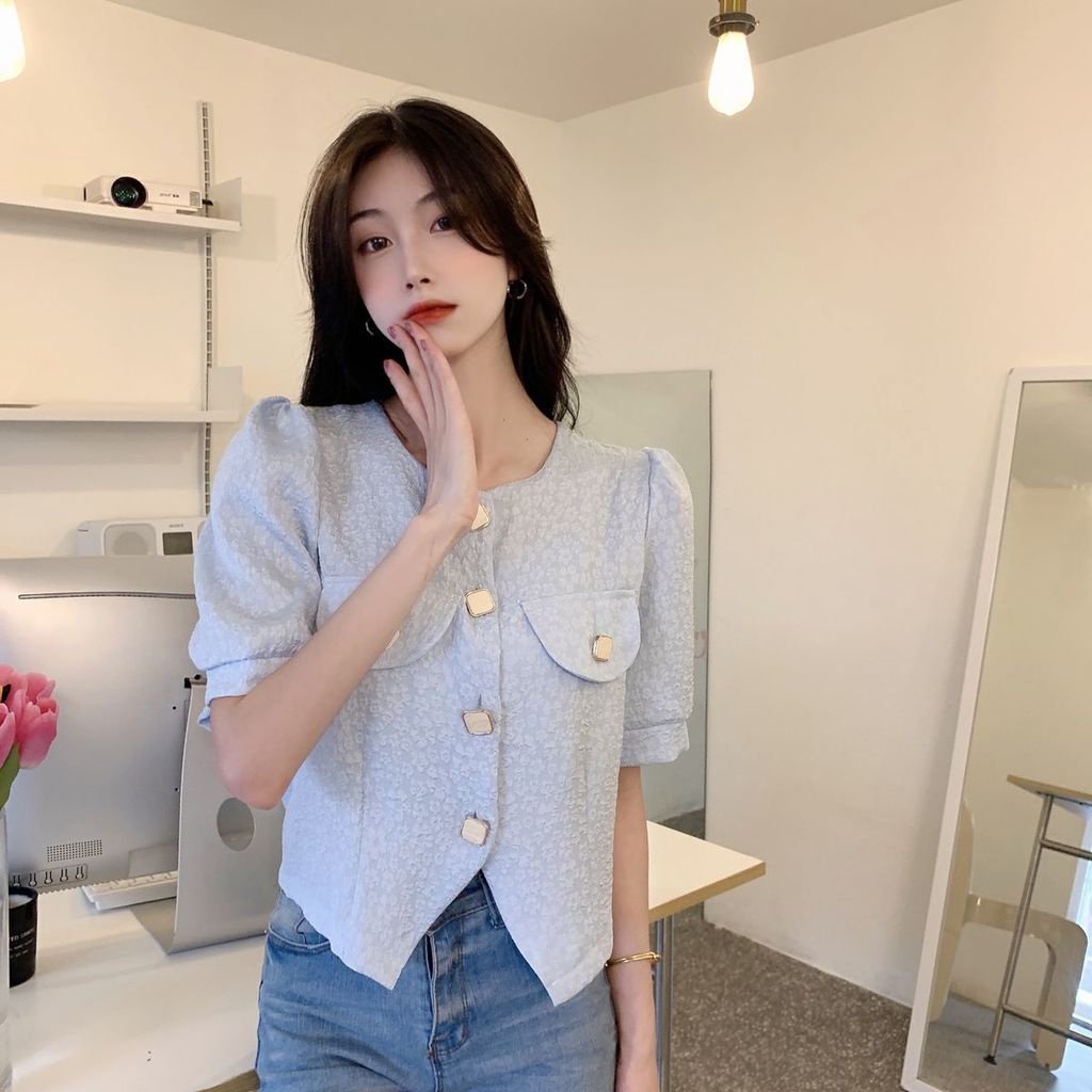 Áo Sơ Mi Trắng Tay Phồng Ngắn Thời Trang Mùa Hè Hàng Mới Dành Cho Bạn Nữ