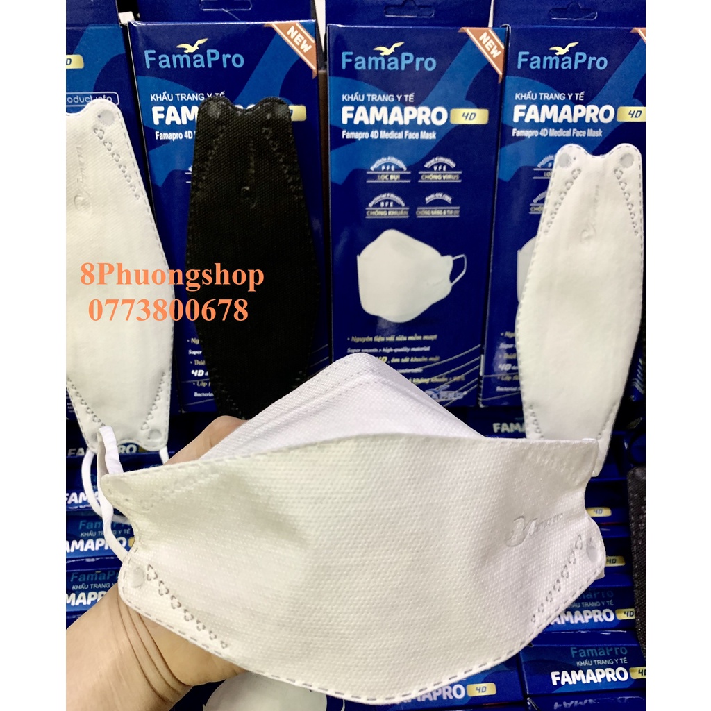 Khẩu trang y tế cao cấp kháng khuẩn 3 lớp Famapro 4D 10 cái/ hộp - Khẩu trang 4D Nam Anh ( Khẩu trang con cá )