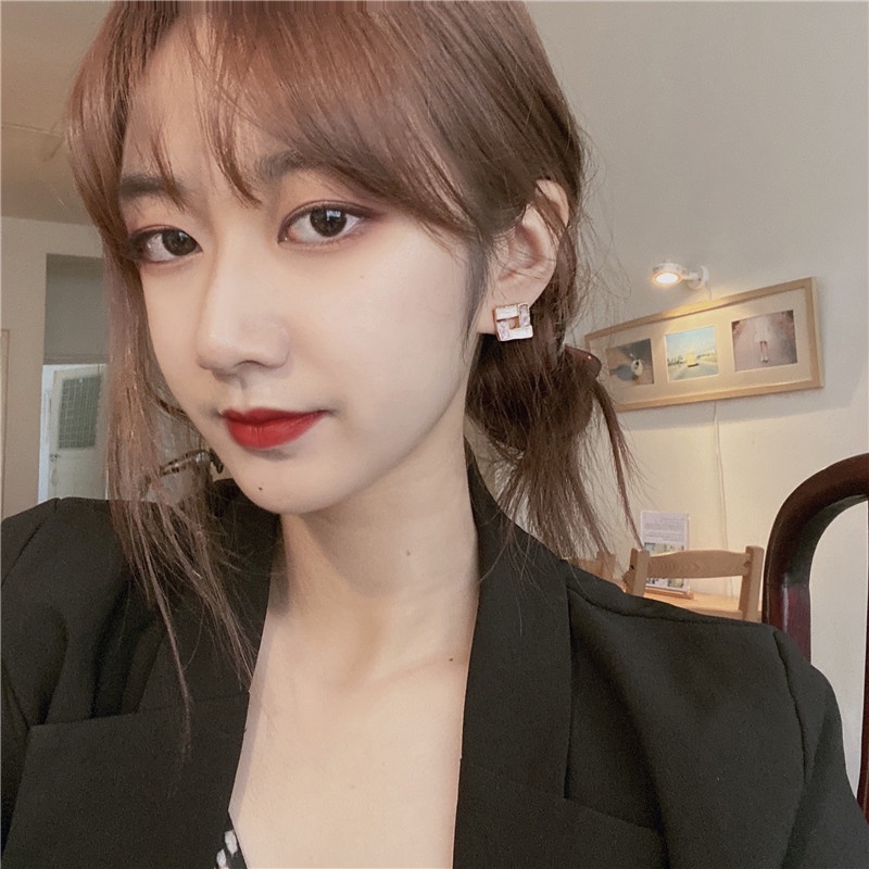 Khuyên tai kẹp không bấm lỗ chốt cố định K054 bằng hợp kim mạ vàng hình vuông dáng ngắn Leous Accessories