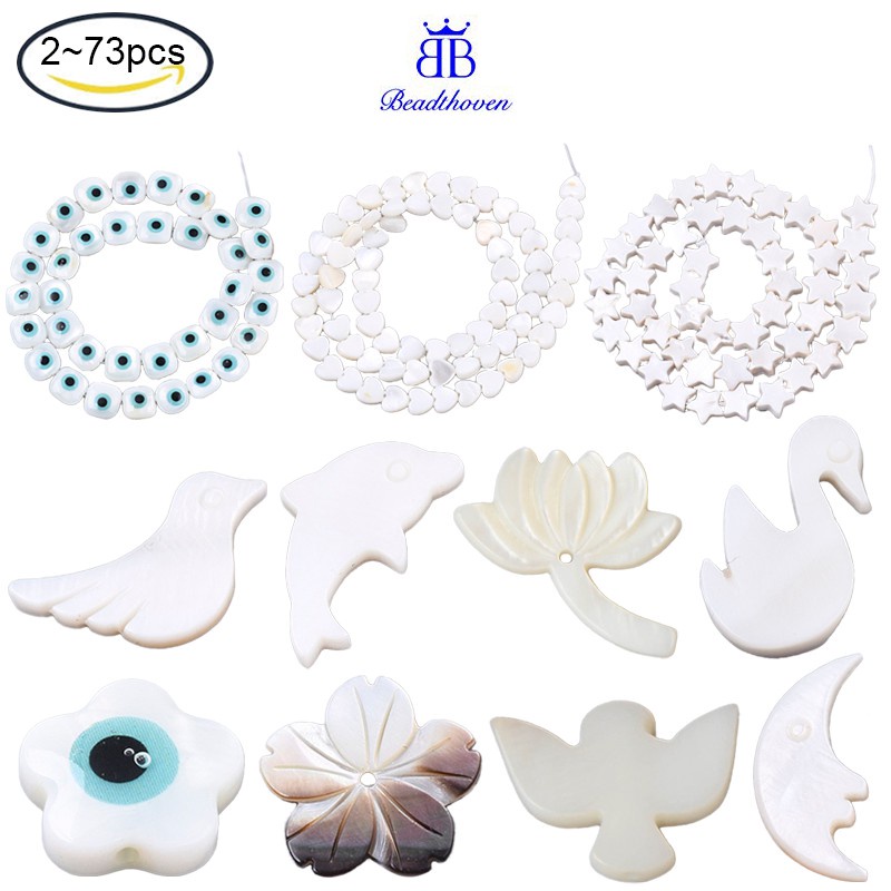 Bộ 10 Hạt Vỏ Sò Tự Nhiên 10.5x10.5x4.5mm 0.9mm