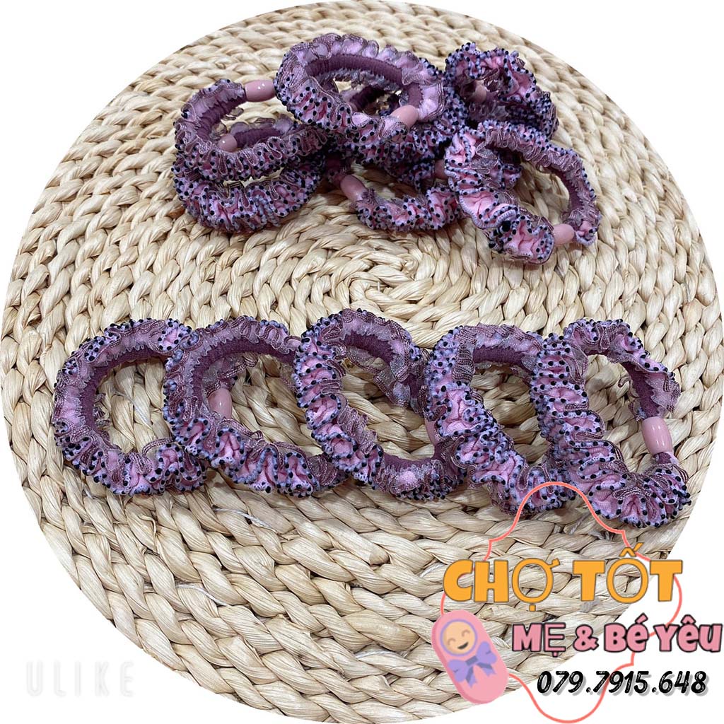 Cột tóc thun 2 màu ren lưới buộc đuôi ngựa co giãn chất lượng cao thời trang nữ phong cách Hàn Quốc