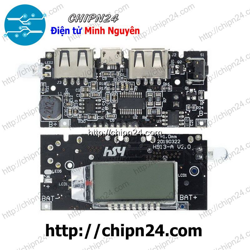 [1 pcs] Mạch sạc pin 18650 có LCD (Mạch Sạc Pin Dự Phòng 18650 V4 2 Cổng Ra, Hiển Thị LCD (Có Bảo Vệ)