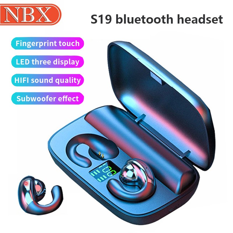 NBX TWS S19 5.0 ear hook bone conduction wireless bluetooth headset with 2200mAh charging box