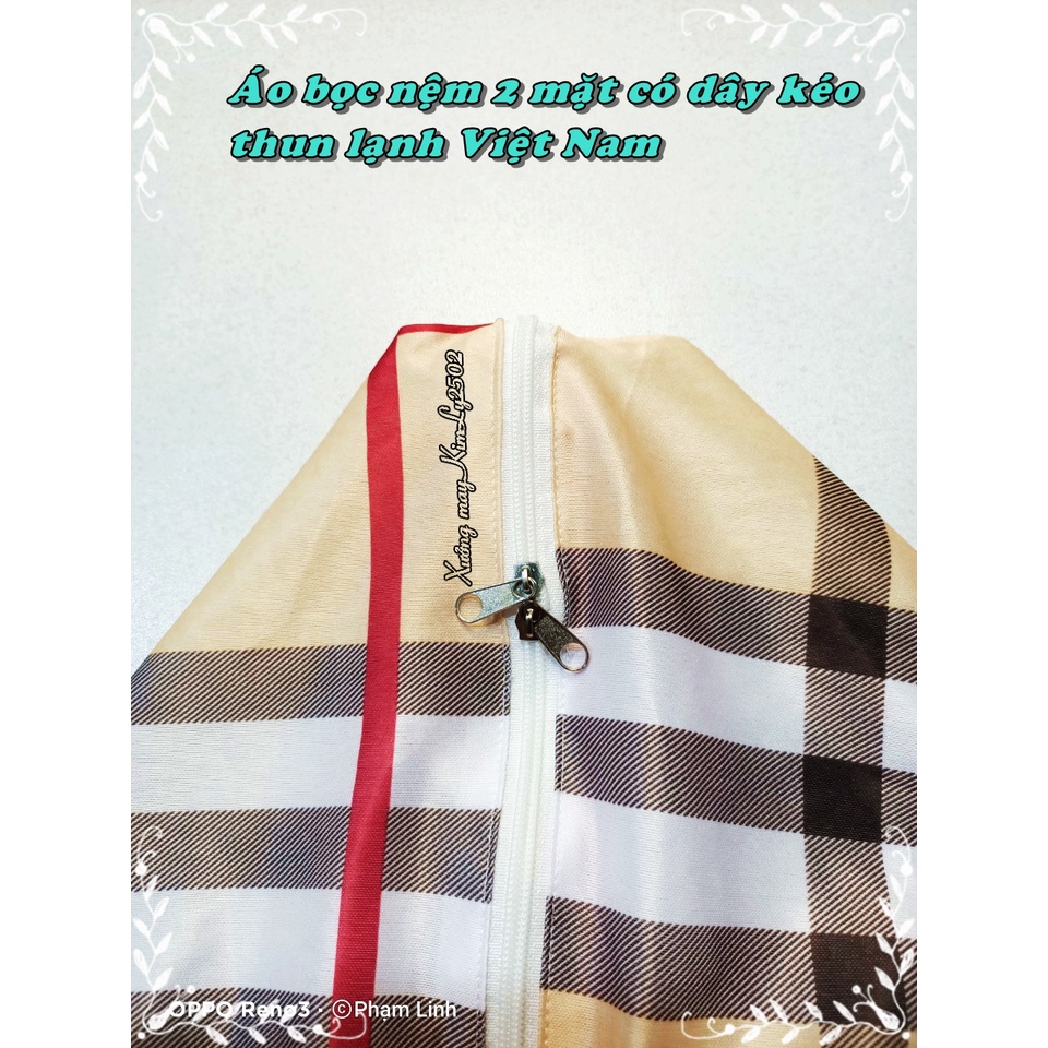 Áo bọc nệm 2 mặt có dây kéo full size vải thun lạnh Việt Nam sợi Jersay mẫu sọc tấm bảo vệ nệm topper