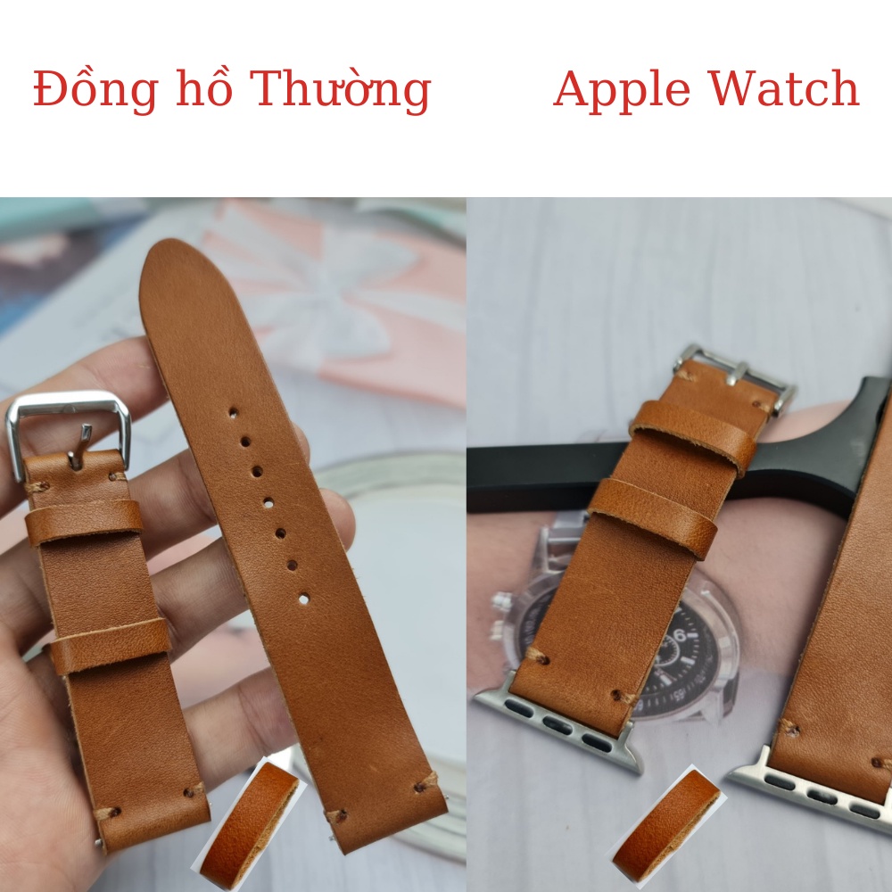 Dây Apple Watch Vnstrap dây đeo đồng hồ Apple Watch series 3 4 5 6 7 se da bò thảo mộc 1 lớp 38mm 40mm 42mm 44mm iwatch