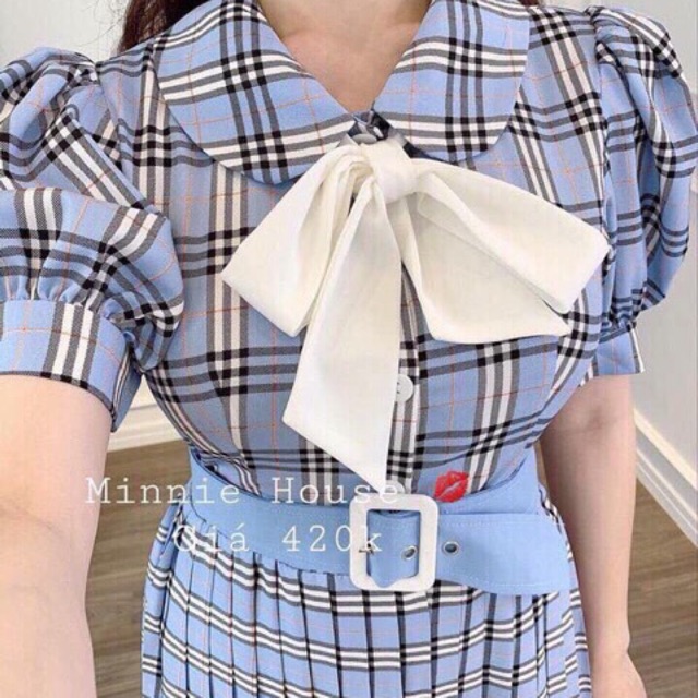 Đầm xoè xếp ly Bbr kèm nơ + belt