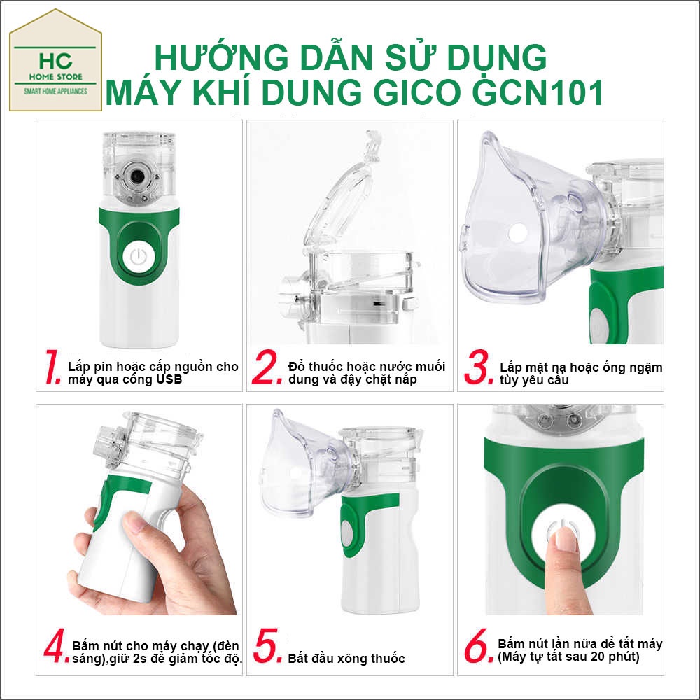 Máy khí dung cầm tay mini chạy pin, máy xông mũi họng GICO - Điều trị viêm xoang, phế quản, hen