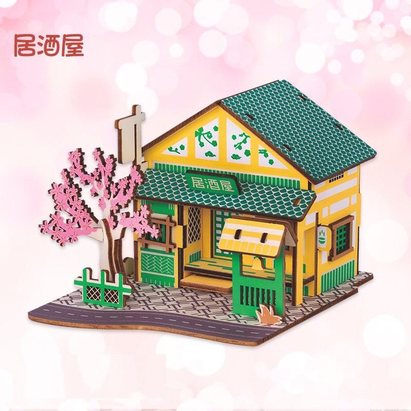 Đồ chơi lắp ráp 3D gỗ bộ tứ mô hình nhà Nhật: quán ăn, quán rượu, quán bánh cá nướng,phòng trà,