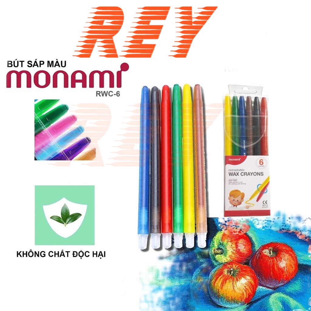 [Giao hoả tốc] Vỉ 6 cây bút sáp vặn Hàn Quốc Monami RWC-6C Retractable wax crayons an toàn chính hãng