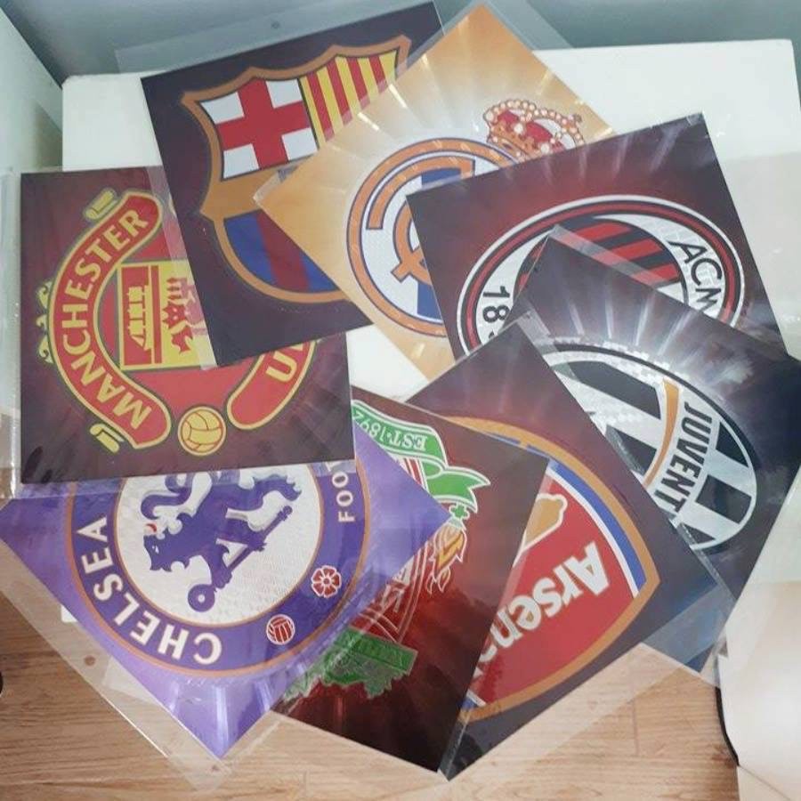 Nhãn dán vuông câu lạc bộ bóng đá Manchester United, Arsenal, Chelsea, Barcelona, Real Madrid...