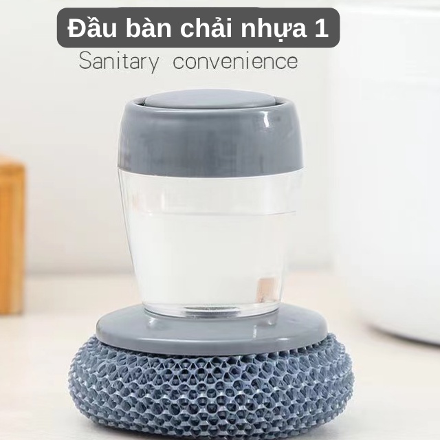 Dụng cụ cọ rửa xoong nồi thông minh đa năng, dụng cụ rửa chén có tay cầm, bình chứa xà phòng dạng nhấn tiện lợi - THEA