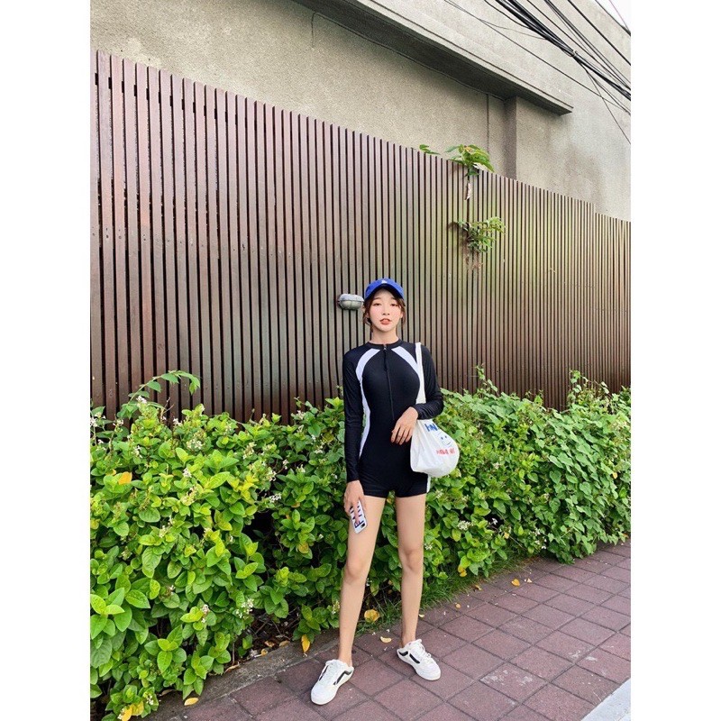 Bikini tay dài đen khoá kéo