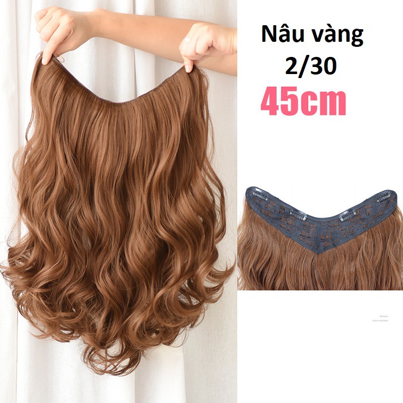 Tóc kẹp V xoăn dài 45cm 💖FREESHIP💖 kẹp tóc giả nữ, tóc kẹp giả Sỉ 55k