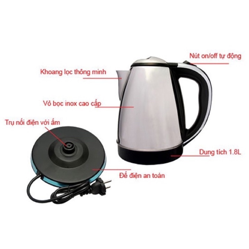 Ấm đun nước siêu tốc inox cao cấp  dung tích 1,8L Electric Kettle