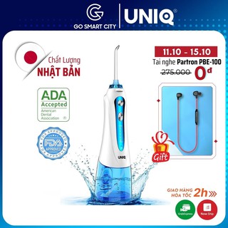 Tăm Nước Cầm Tay UNIQ Smile S1 Waterpik Động Cơ Nhật Bản Siêu Bền Máy Vệ Sinh Răng Miệng Xịt Rửa Làm Sạch Kẽ Niềng 300ML